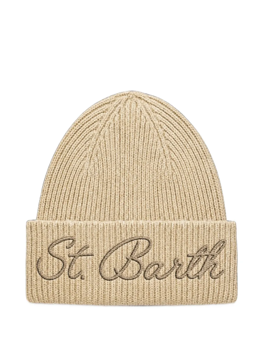 MC2 Saint Barth Ribgebreide muts met geborduurd logo Beige