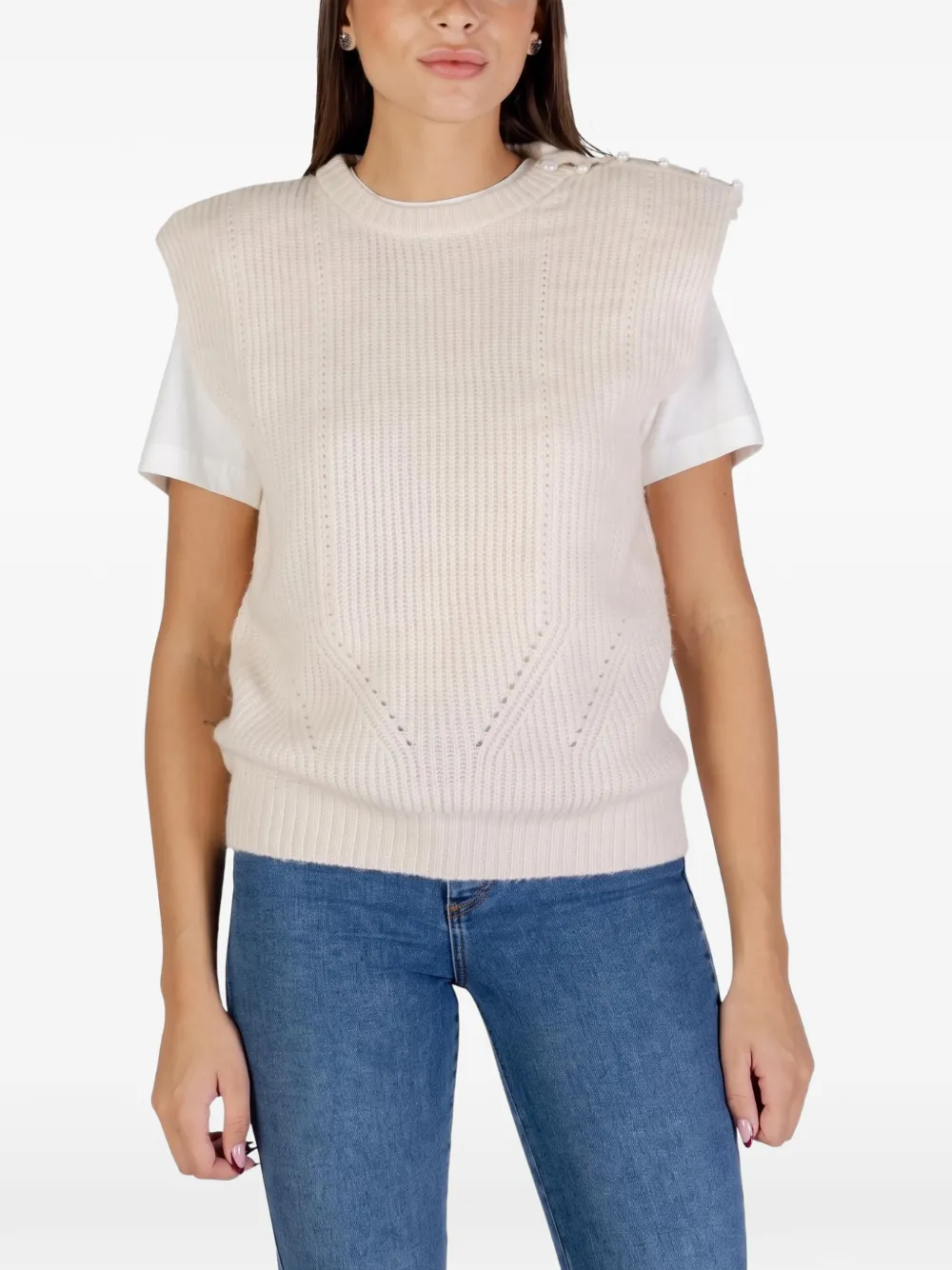 ICHI button-detail knitted vest - Nude