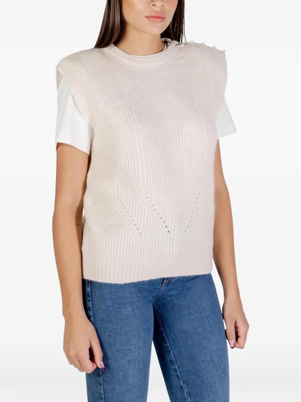 ICHI button-detail knitted vest Beige