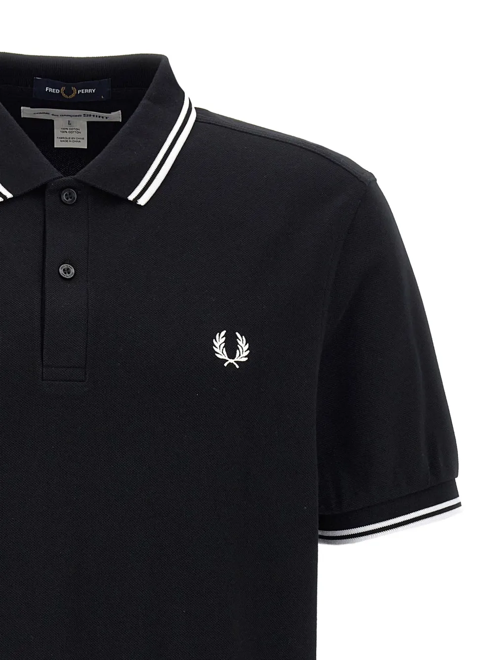 Comme Des Garçons x Fred Perry logo-embroidered tipped polo shirt Zwart