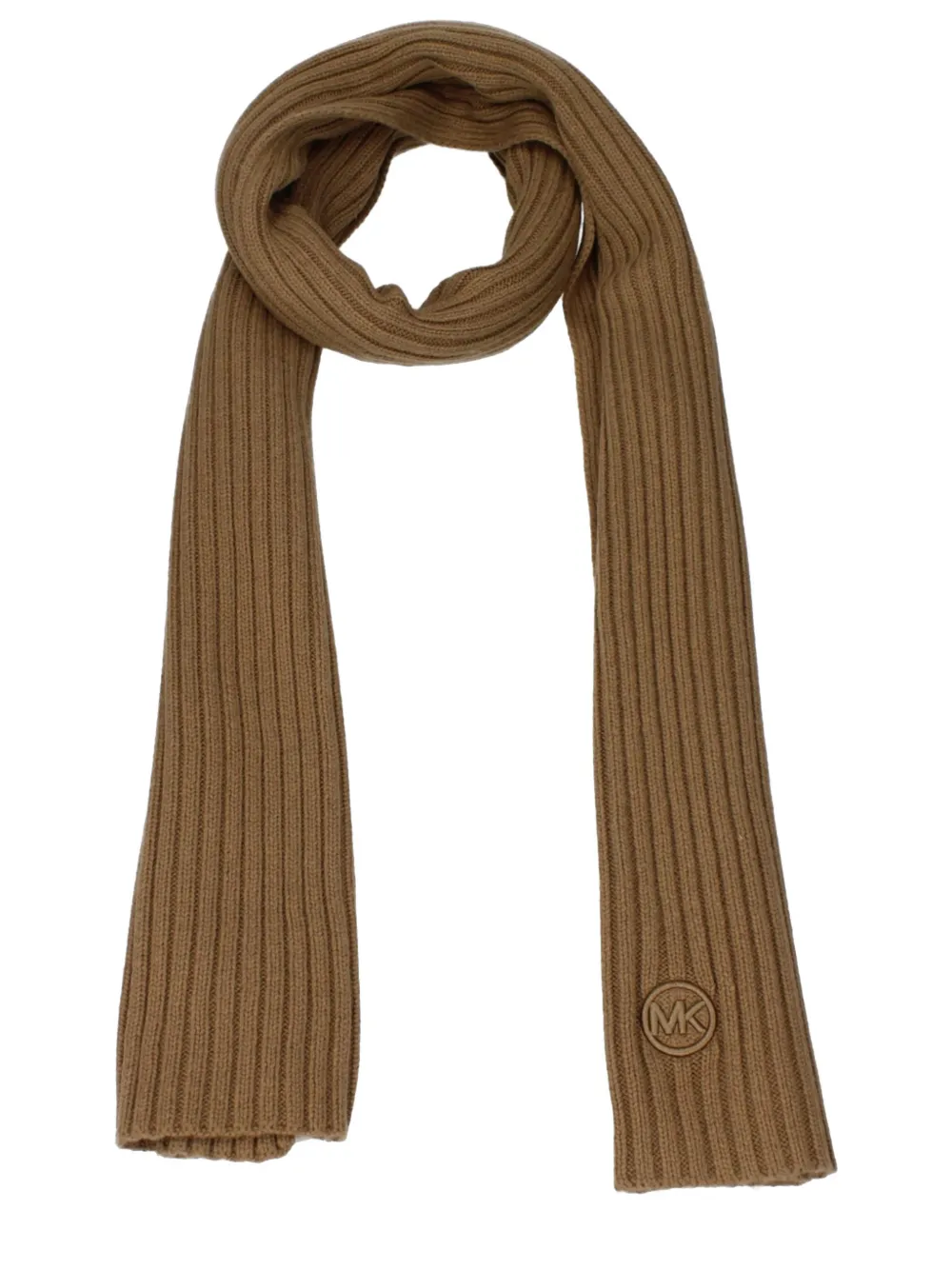 Michael Kors ribbed-knit logo-patch scarf Bruin