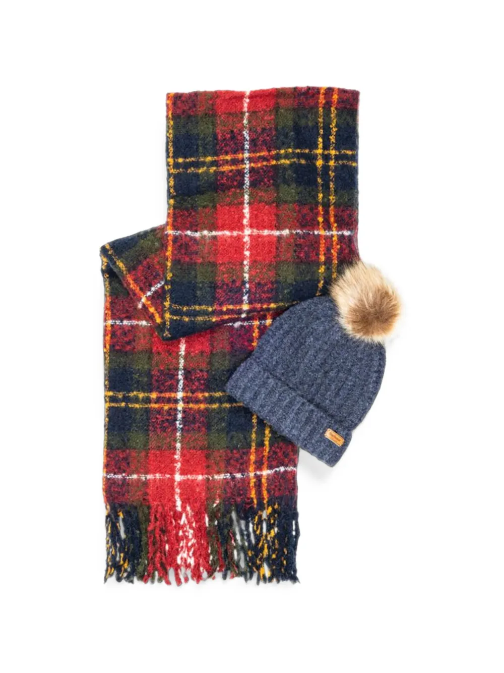 Barbour tartan check beanie hat and scarf set - Rosso