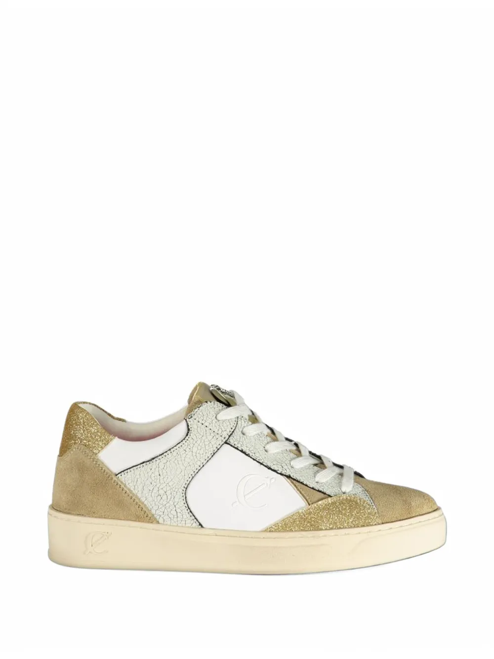 CAFèNOIR glitter-panelled crackle-effect sneakers - Weiß