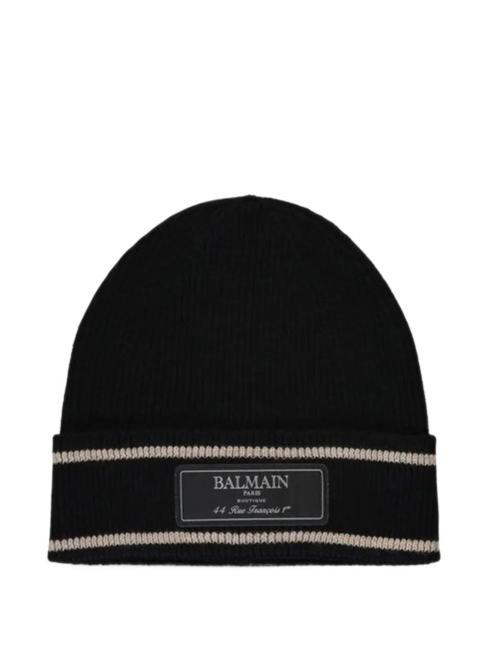 Balmain logo-patch ribbed beanie hat Zwart