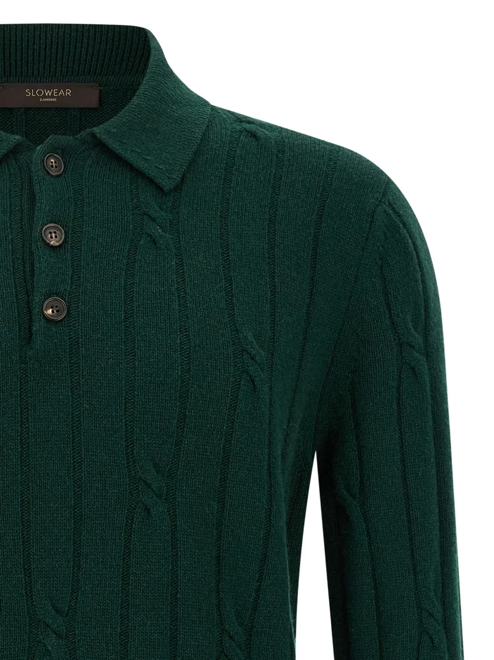 Zanone cable-knit virgin wool polo shirt Groen