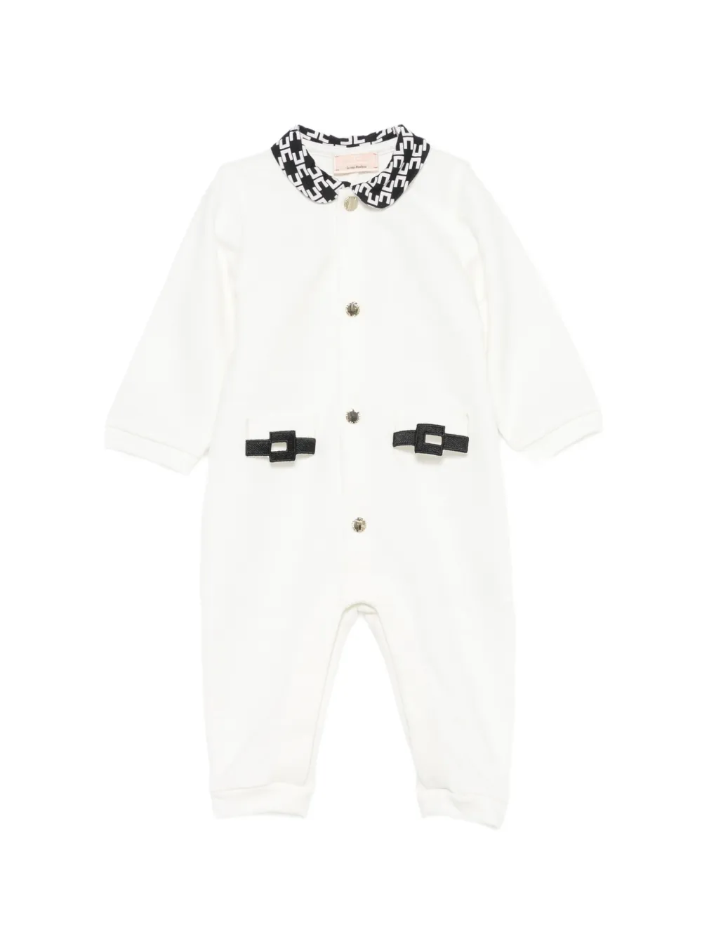 Elisabetta Franchi La Mia Bambina monogram-print Peter Pan collar romper Wit