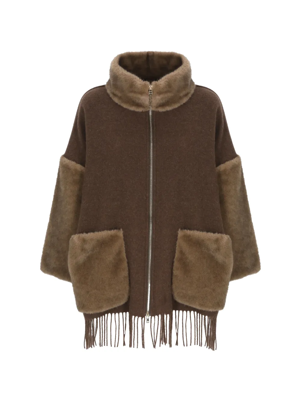 Herno faux-fur-trim fringed jacket - Braun