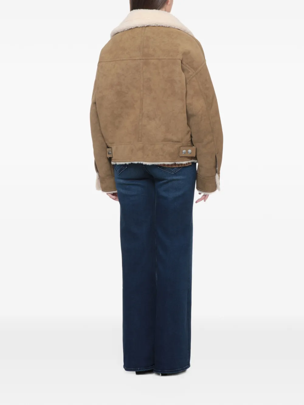 STAND STUDIO Pica faux-shearling trim biker jacket Beige