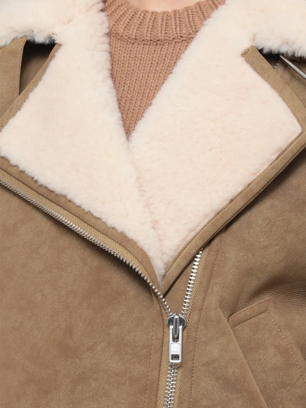 STAND STUDIO Pica faux-shearling trim biker jacket Beige