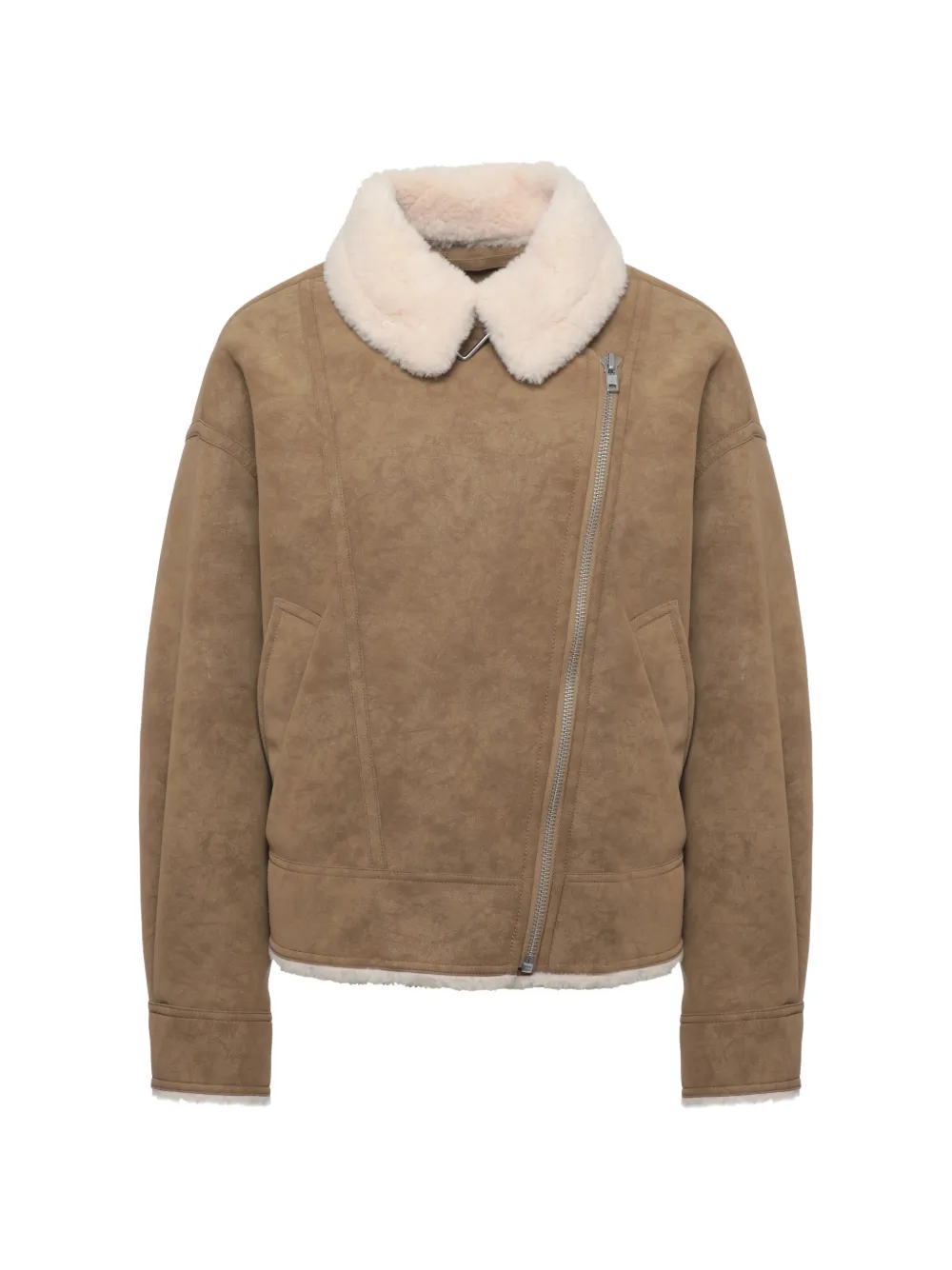 Stand Studio Pica Faux-shearling Trim Biker Jacket In Brown