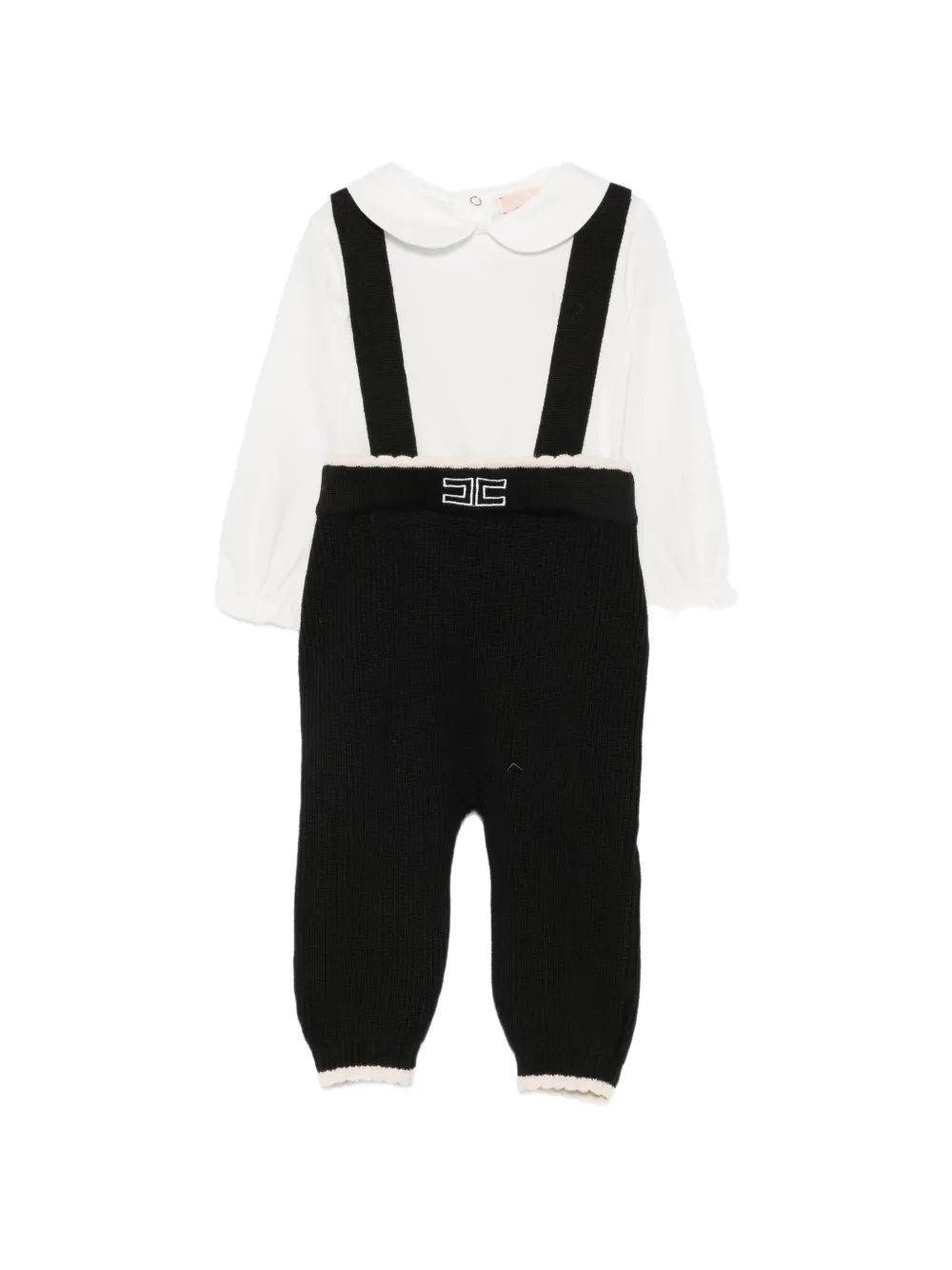 Elisabetta Franchi La Mia Bambina logo-embroidered body and dungarees set Wit