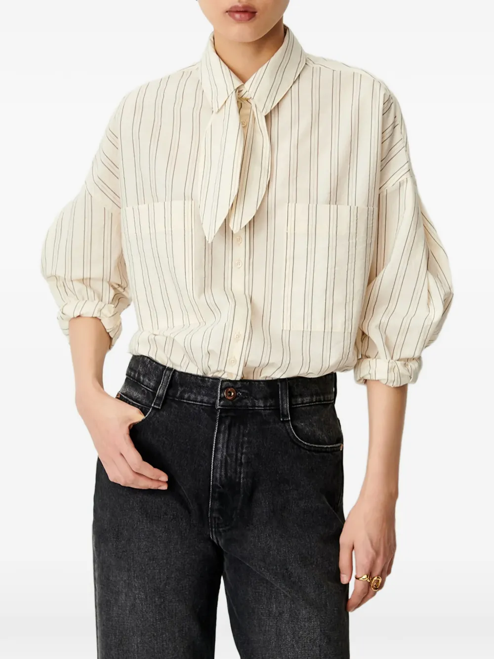 Sessùn Cecily gestreepte blouse met strik Wit