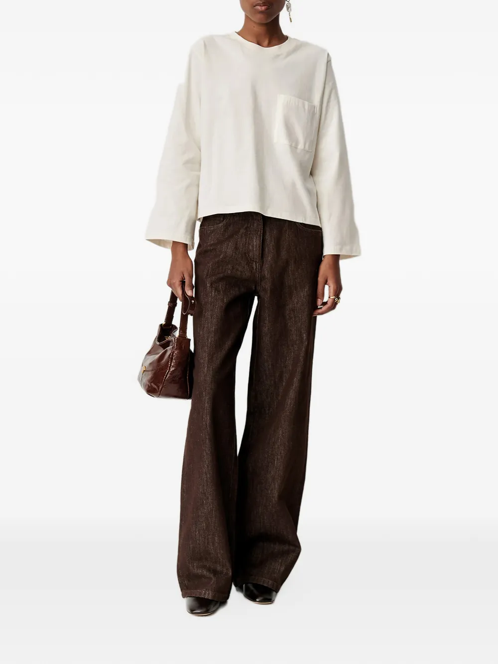 Sessùn Severiano T-shirt met borstzak en lange mouwen Beige