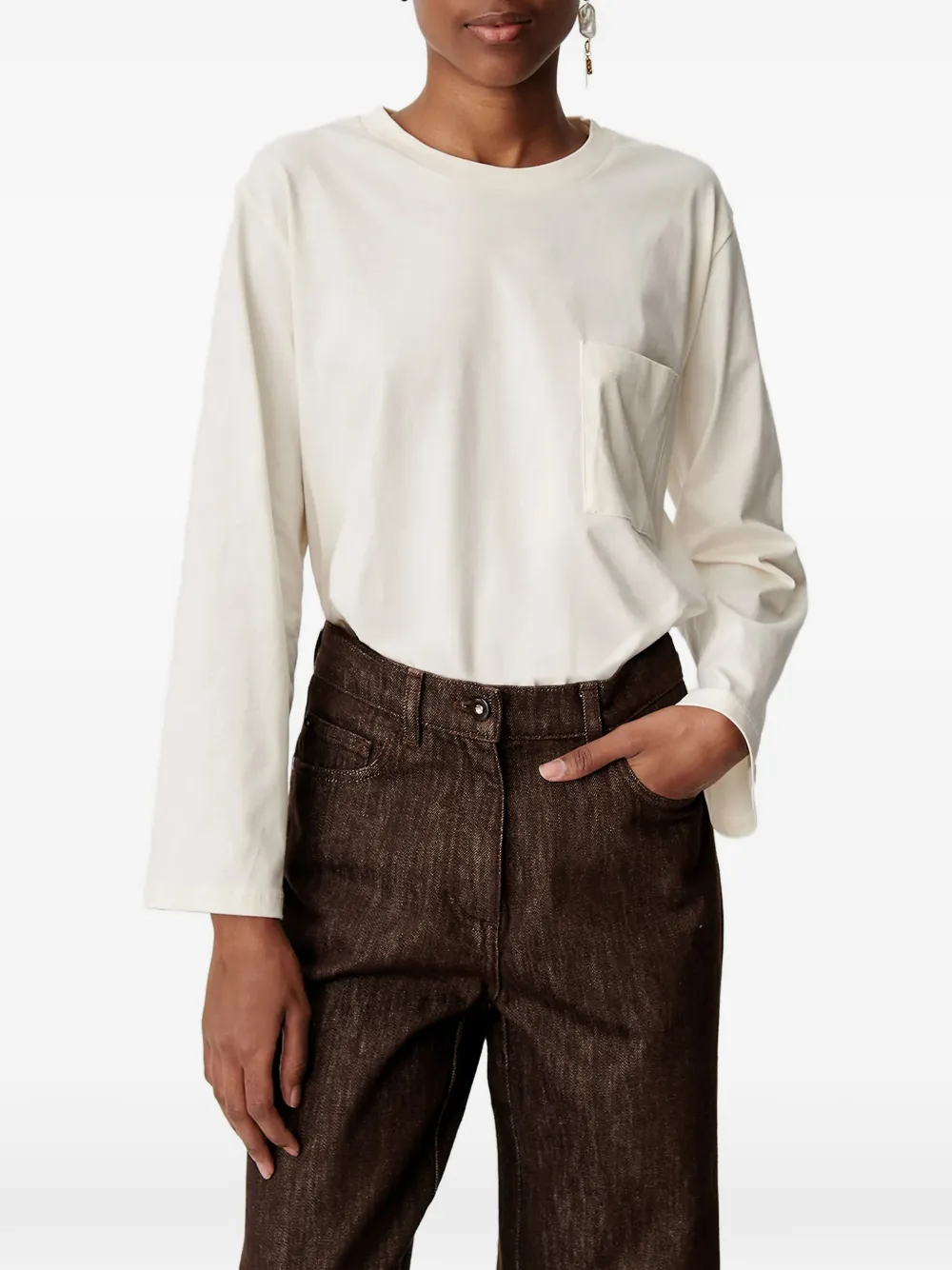 Sessùn Severiano T-shirt met borstzak en lange mouwen Beige