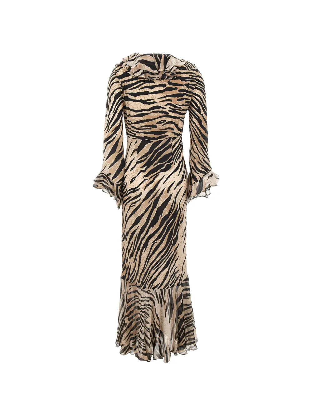 Rixo Provence tiger-print ruffled maxi dress Beige