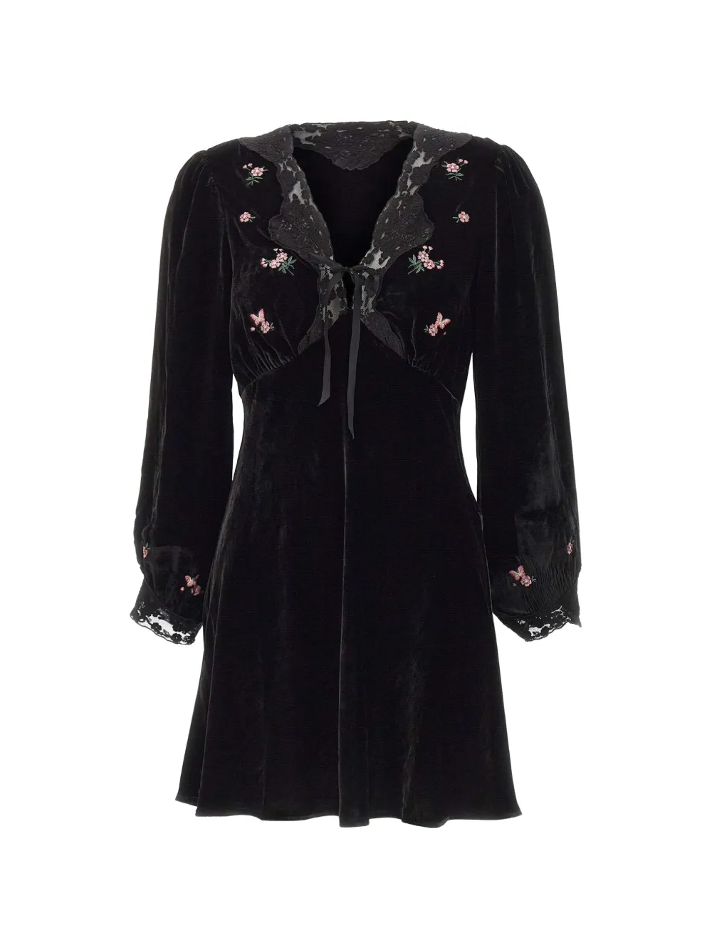 Rixo Carolina embroidered velvet mini dress - Black
