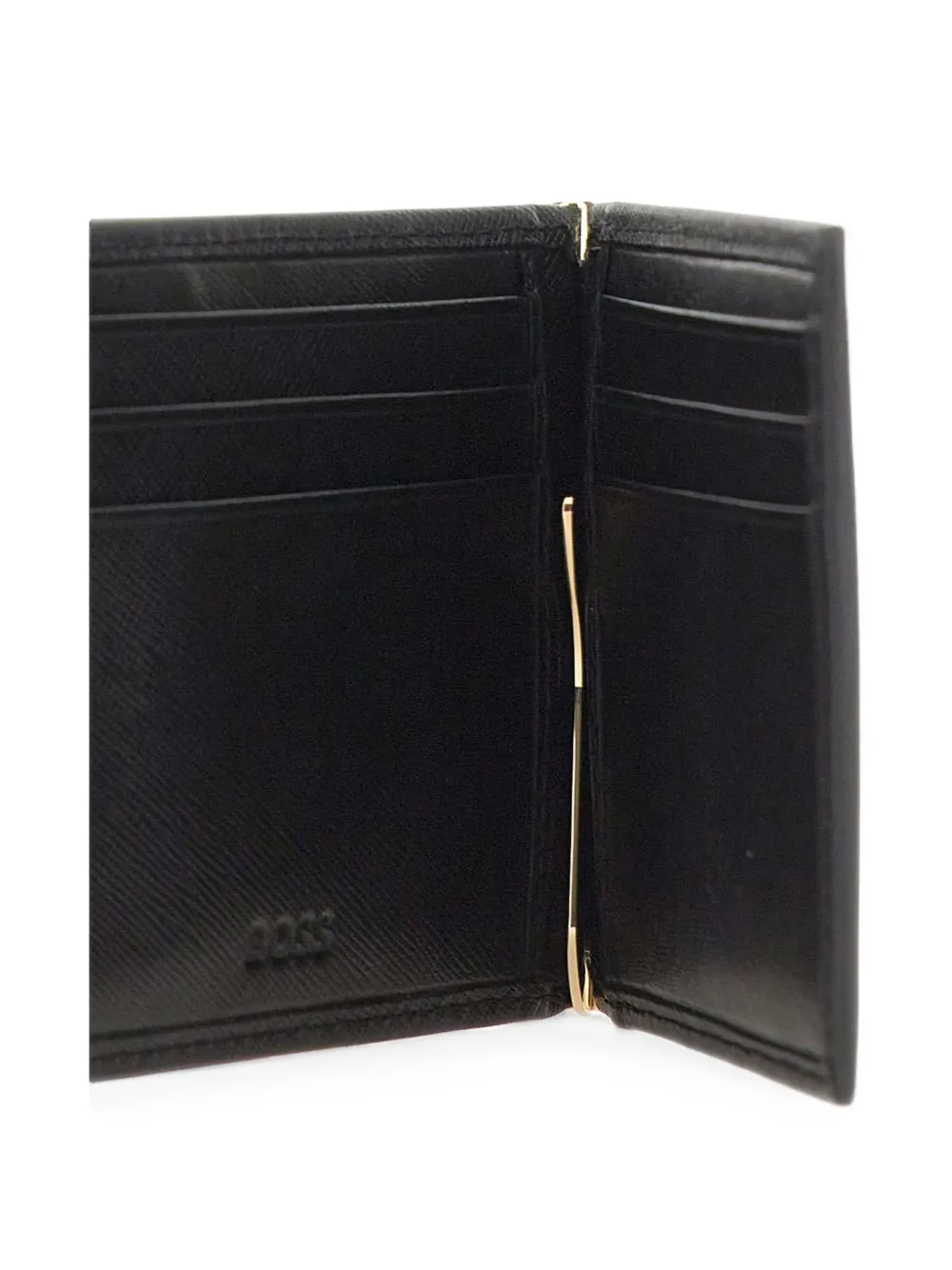 BOSS textured leather wallet with gold-tone money clip Zwart