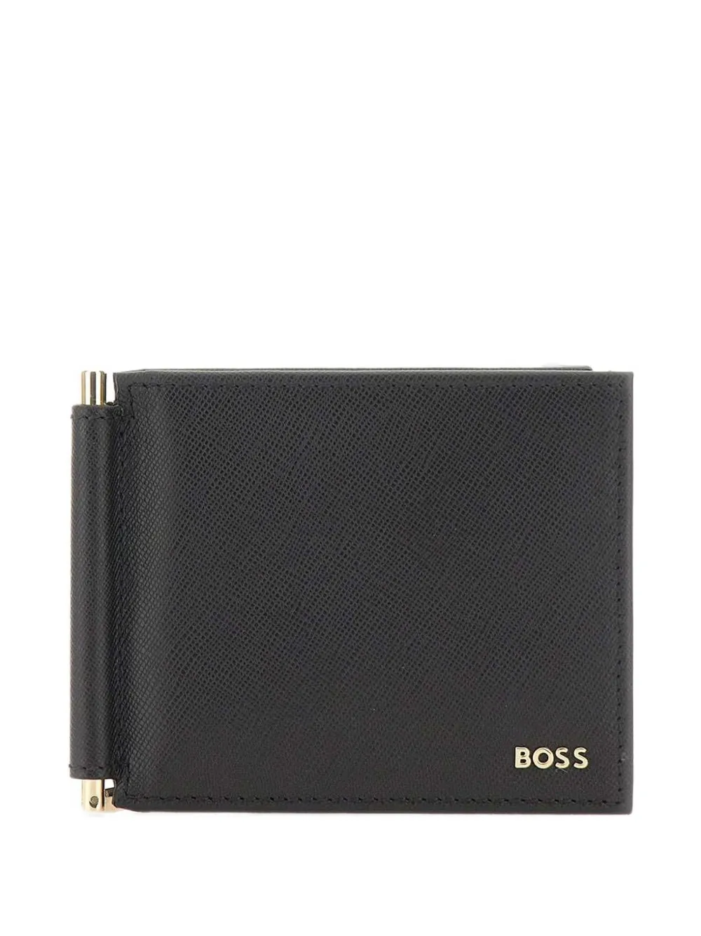 BOSS textured leather wallet with gold-tone money clip - Nero