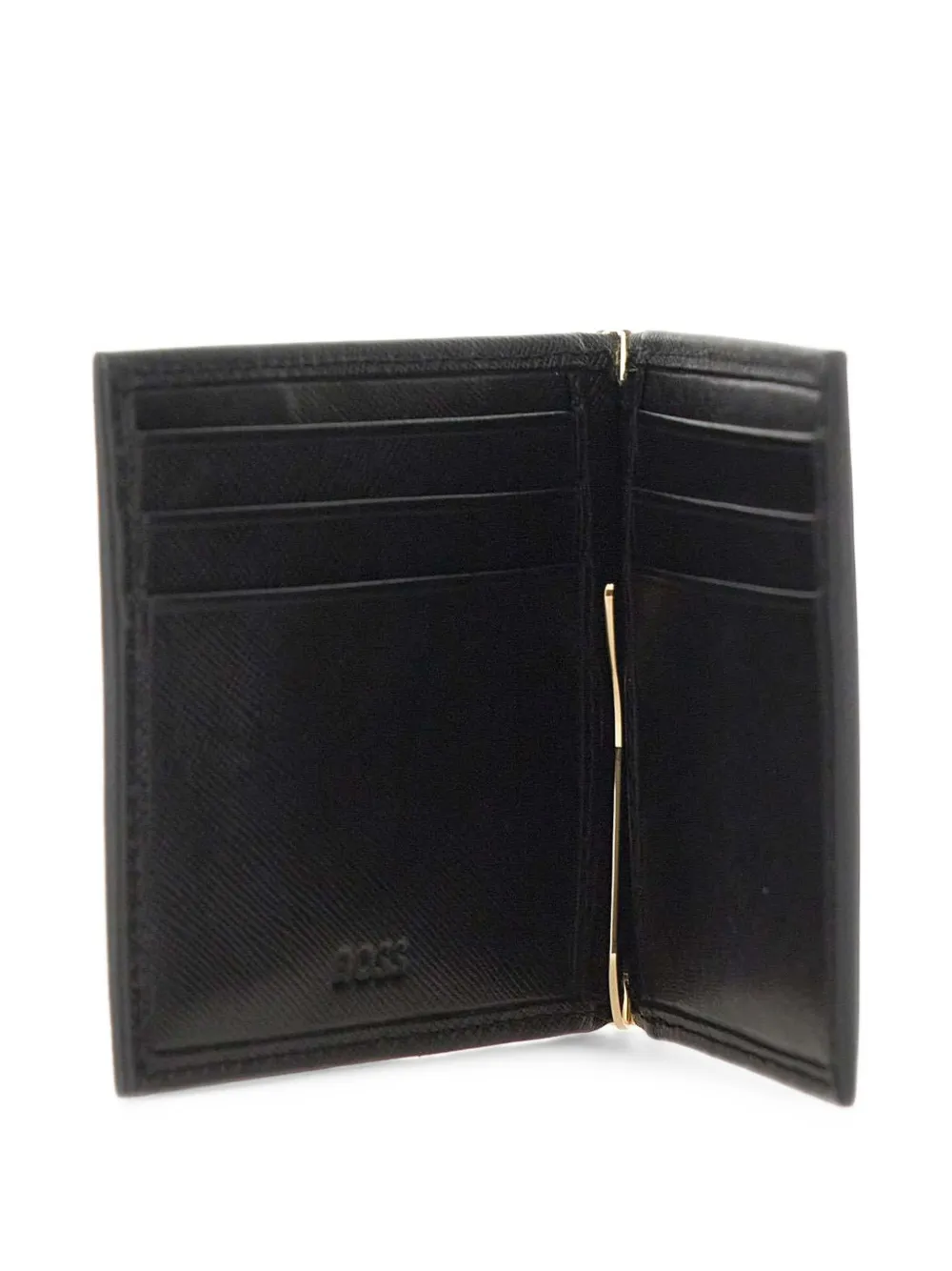 BOSS textured leather wallet with gold-tone money clip Zwart