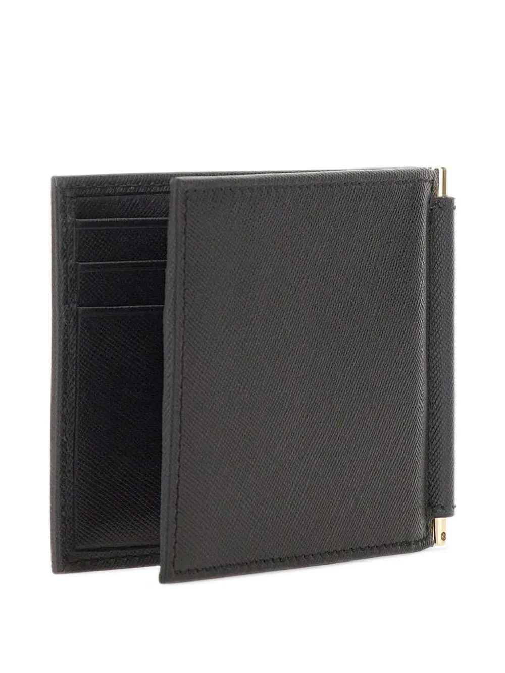 BOSS textured leather wallet with gold-tone money clip Zwart