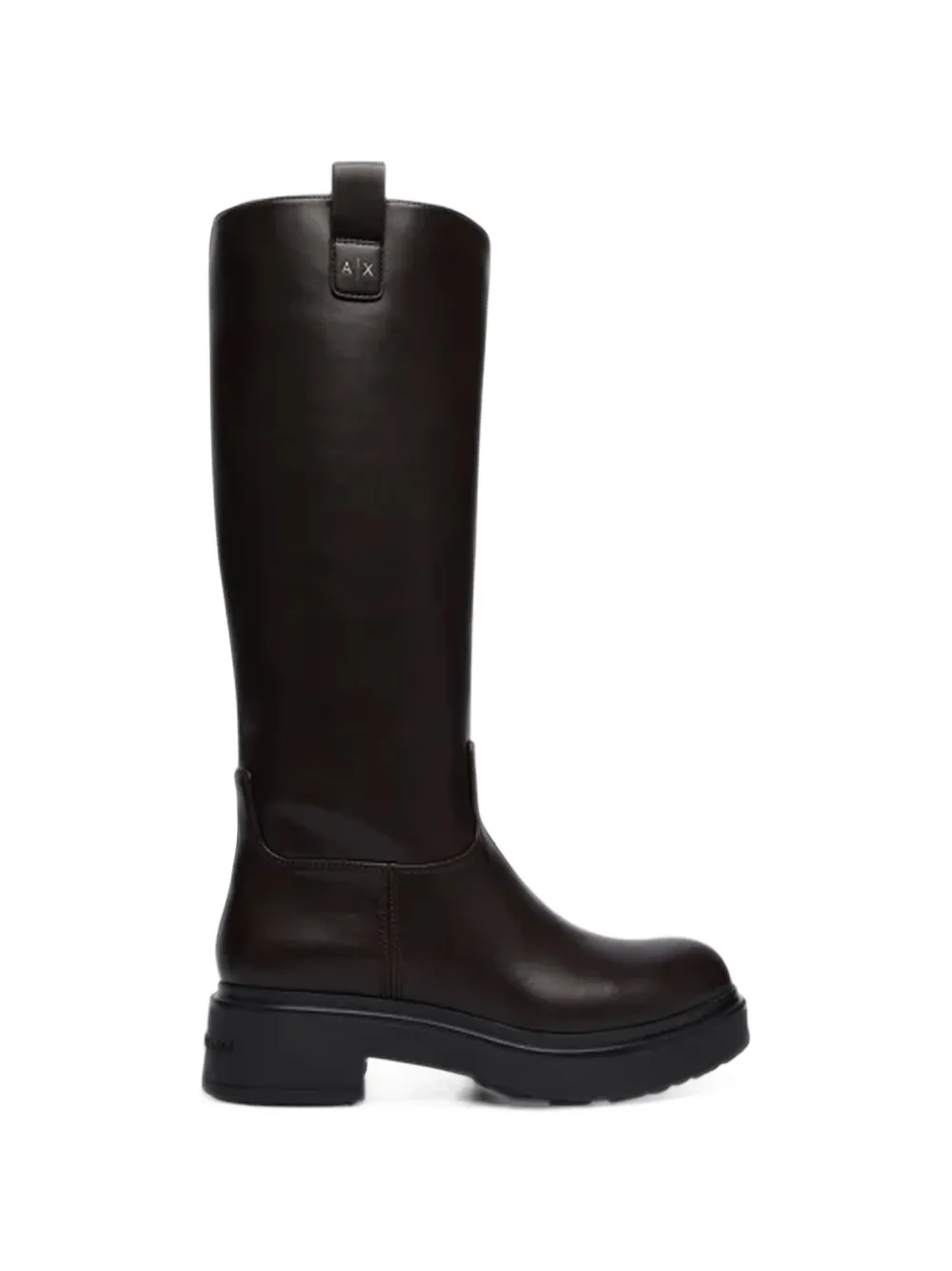 Armani Exchange logo-plaque chunky knee-high boots - Marrone