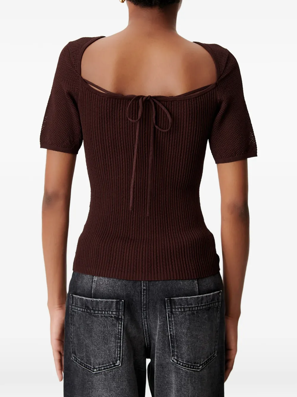 Sessùn Limone geribbeld T-shirt met open rug Bruin
