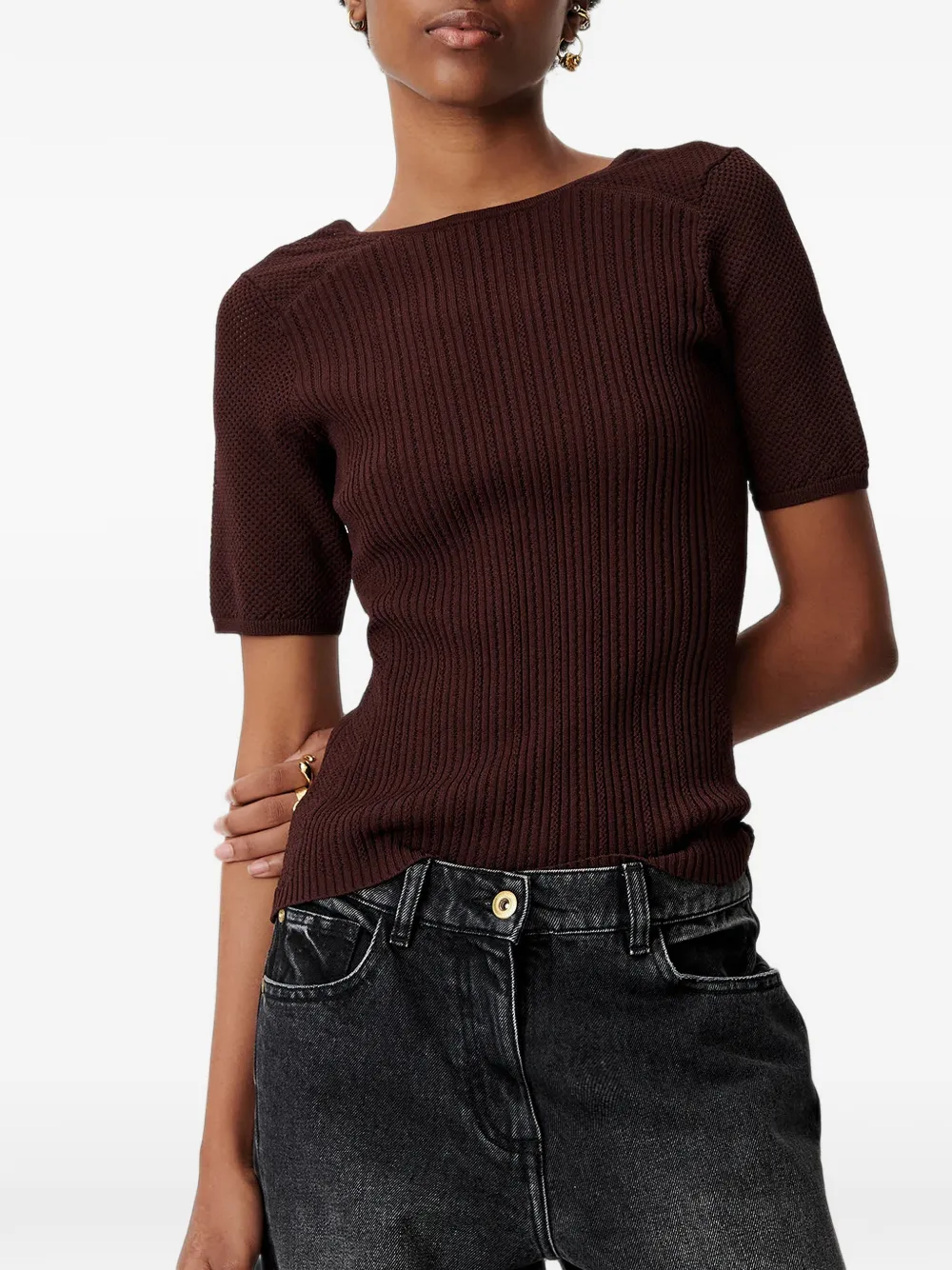 Sessùn Limone geribbeld T-shirt met open rug Bruin