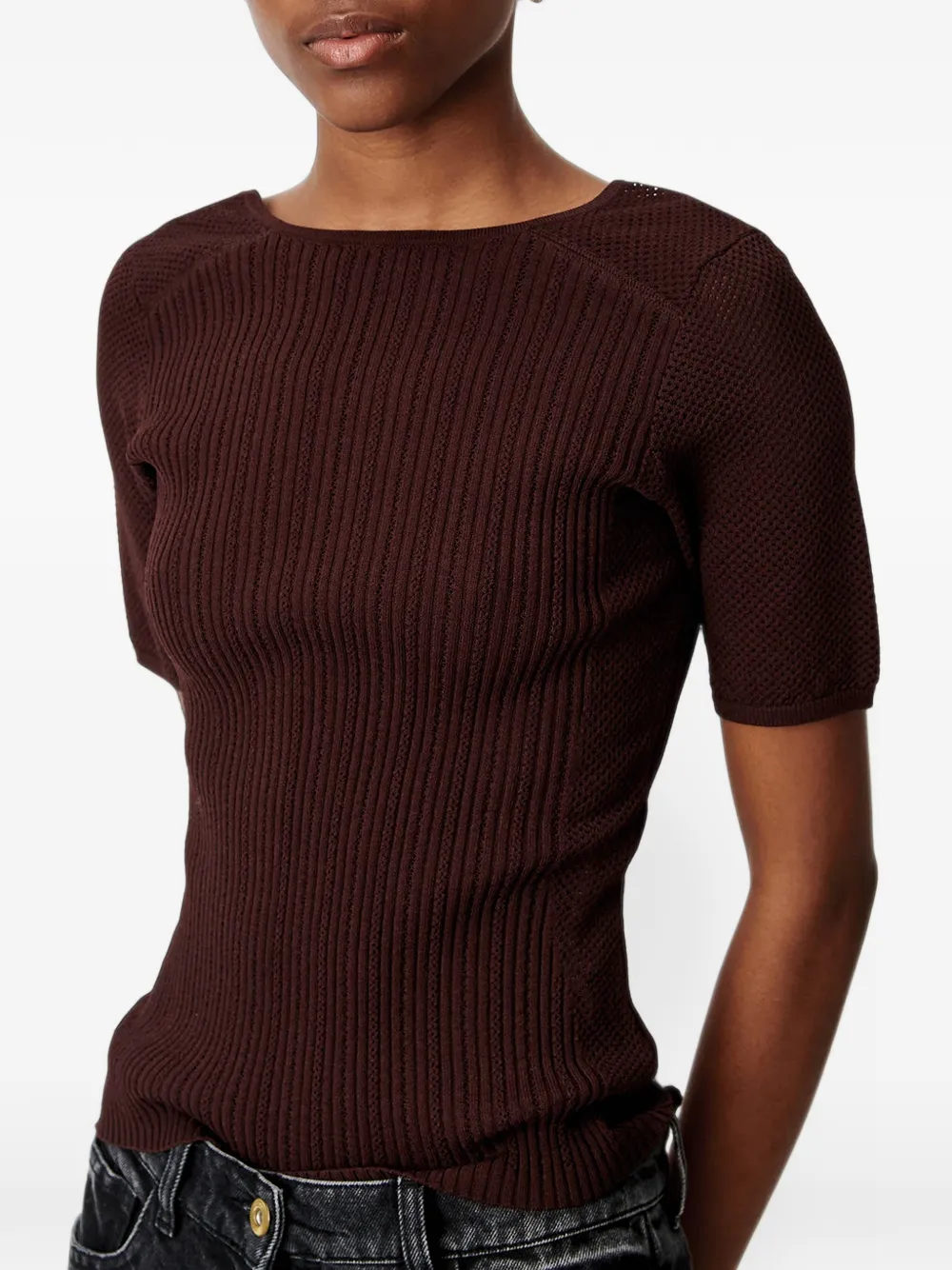 Sessùn Limone geribbeld T-shirt met open rug Bruin