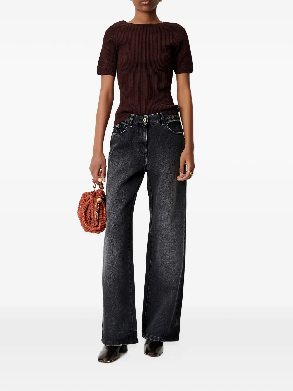 Sessùn Limone geribbeld T-shirt met open rug Bruin