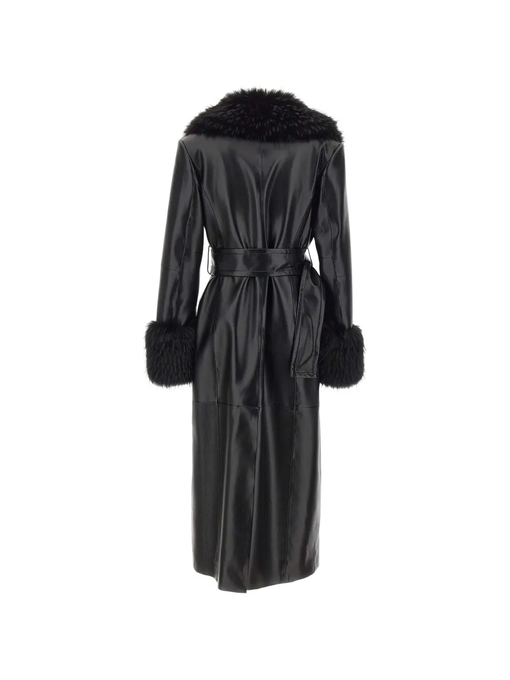 STAND STUDIO Estella faux-fur trim belted coat Zwart