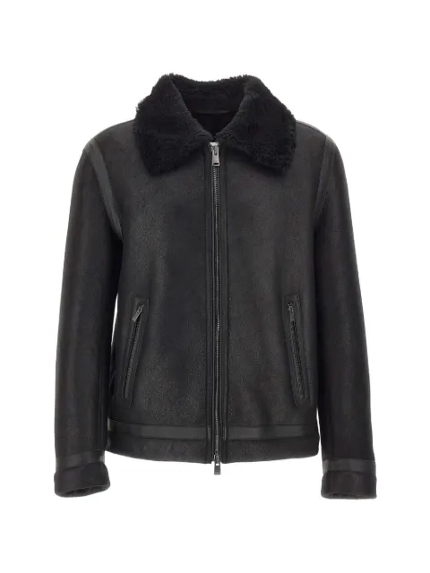 BOSS grained leather jacket with shearling collar