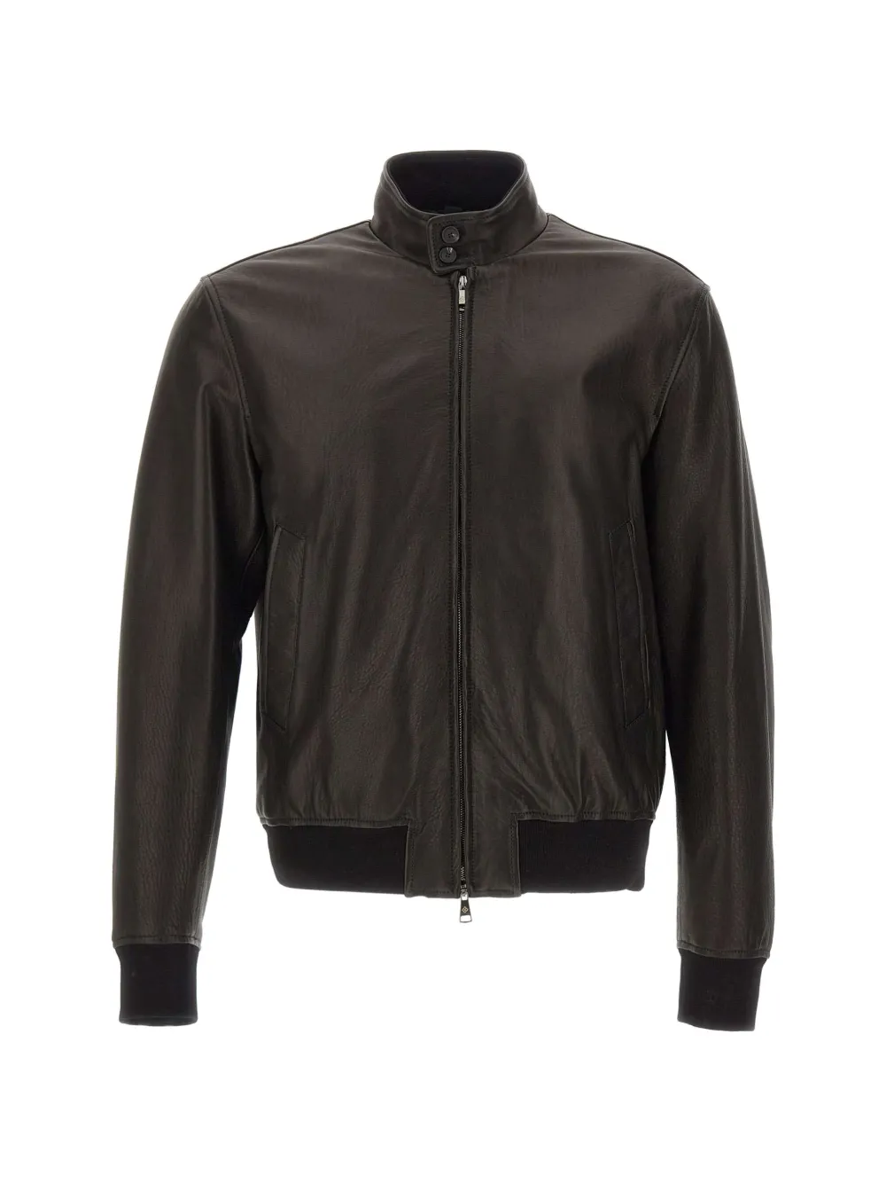 Tagliatore high-collar leather jacket - Braun