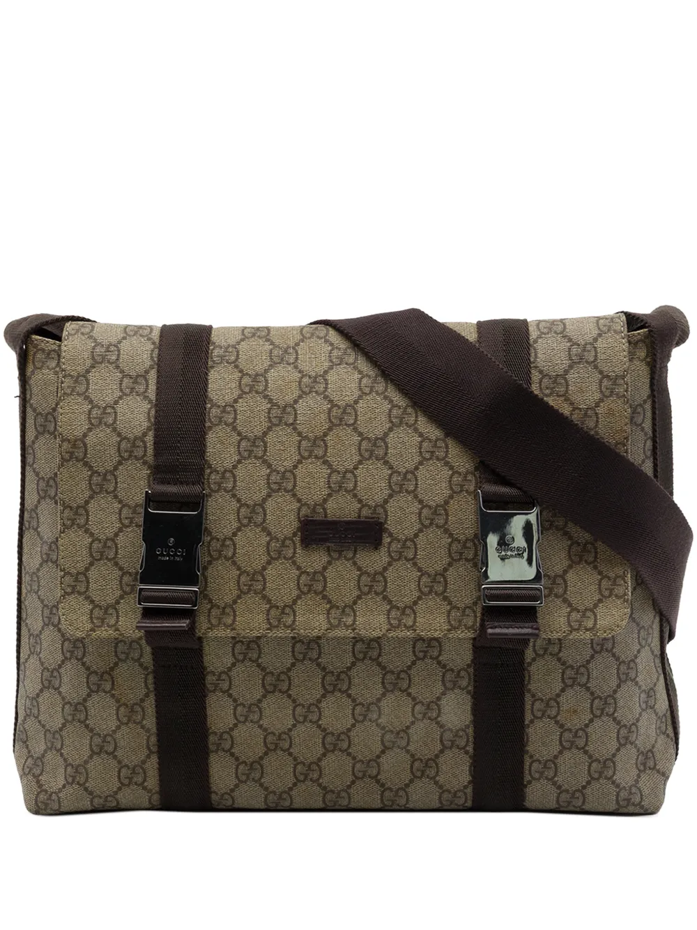 Gucci Pre-Owned 2000-2015 Large GG Supreme Double Buckle Flap Messenger Bag crossbody bag - Neutrals