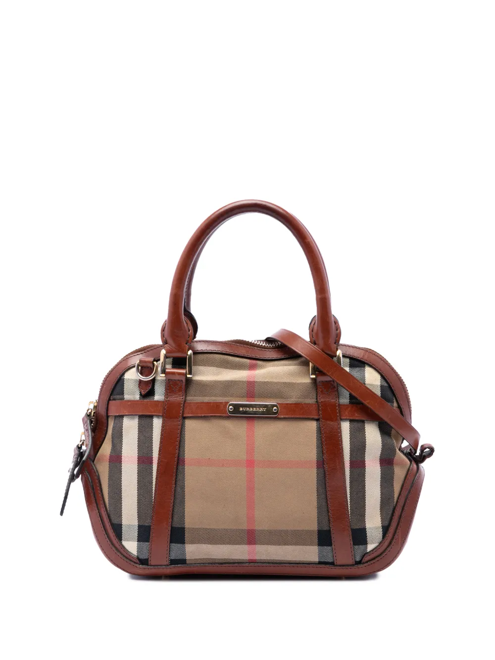 Burberry Pre-Owned 2000-2017 Small Leather Trimmed House Check Canvas Bridle Orchard satchel - Brown