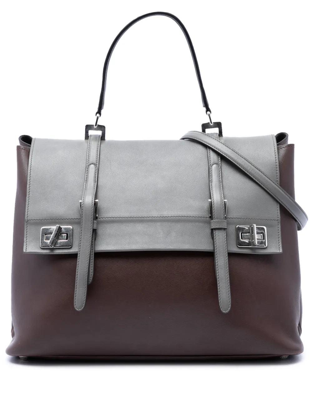 Prada Pre-Owned 2000-2013 Large Bicolor City Calf Double Flap satchel - Marrone