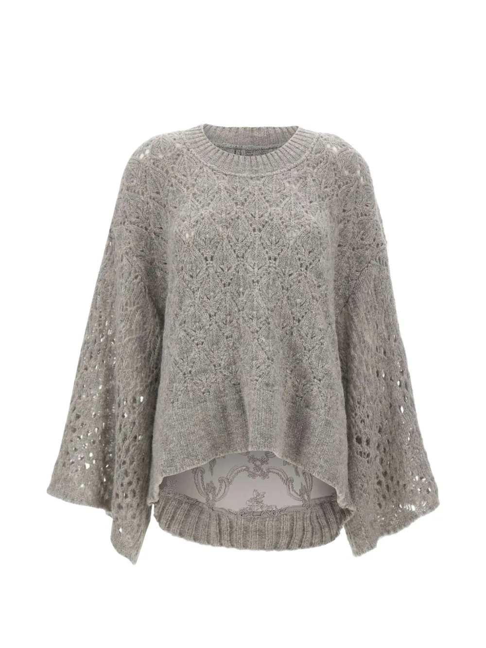 MAURIZIO MYKONOS lace-panel open-knit poncho - Grau