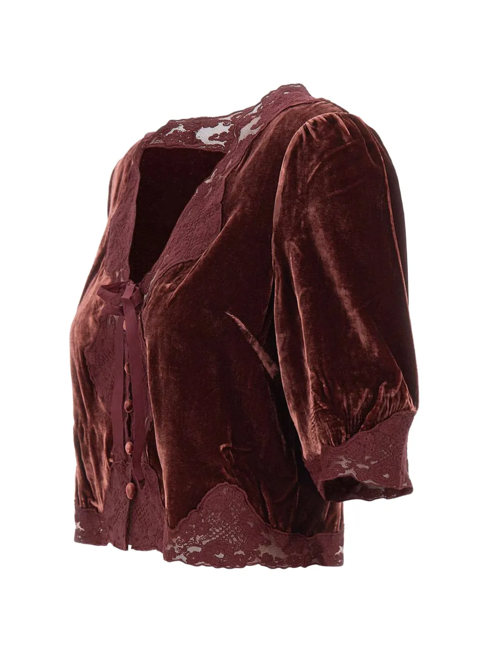 Rixo Ursula lace-trim velvet top Rood