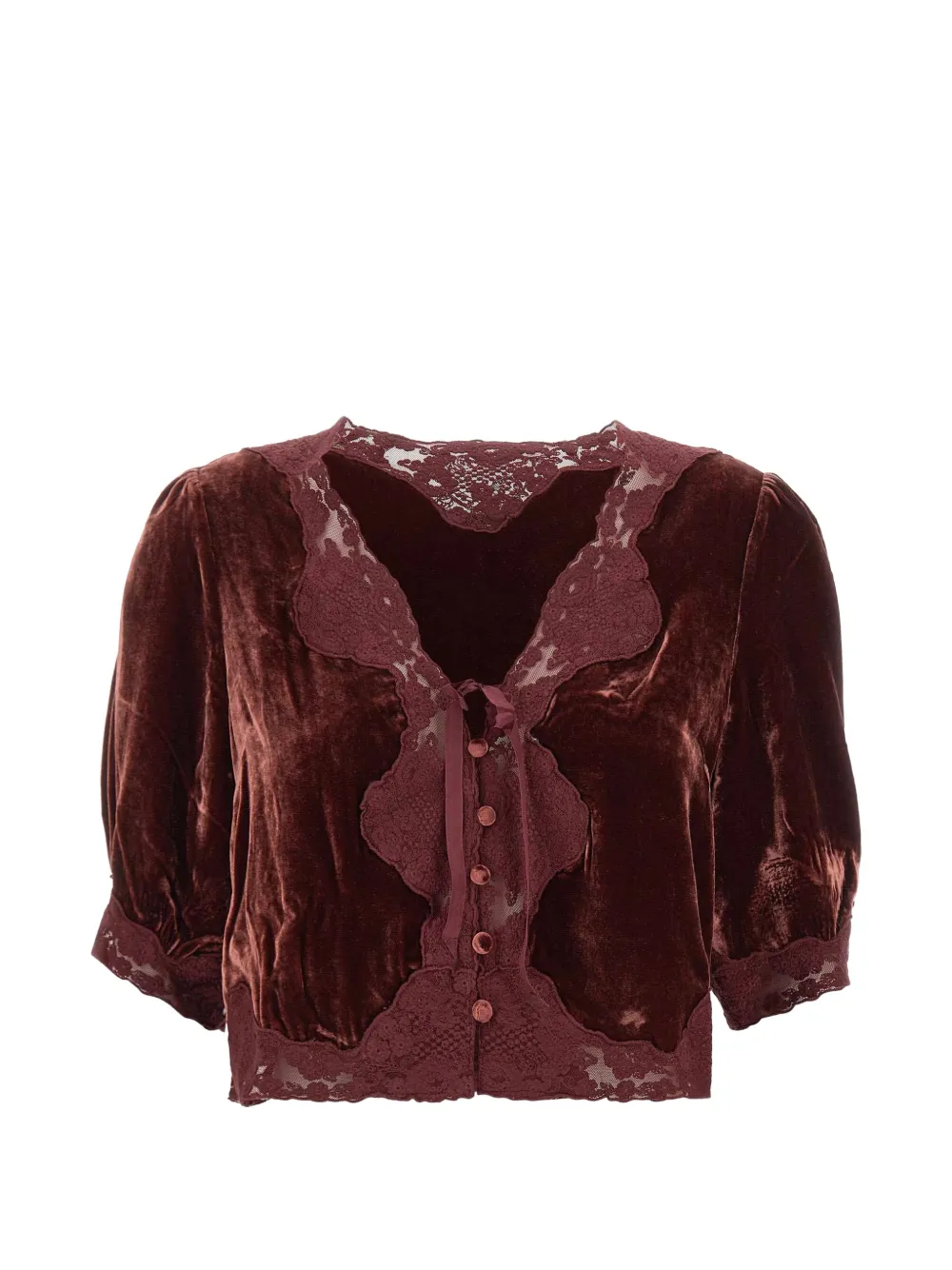Rixo Ursula lace-trim velvet top Rood