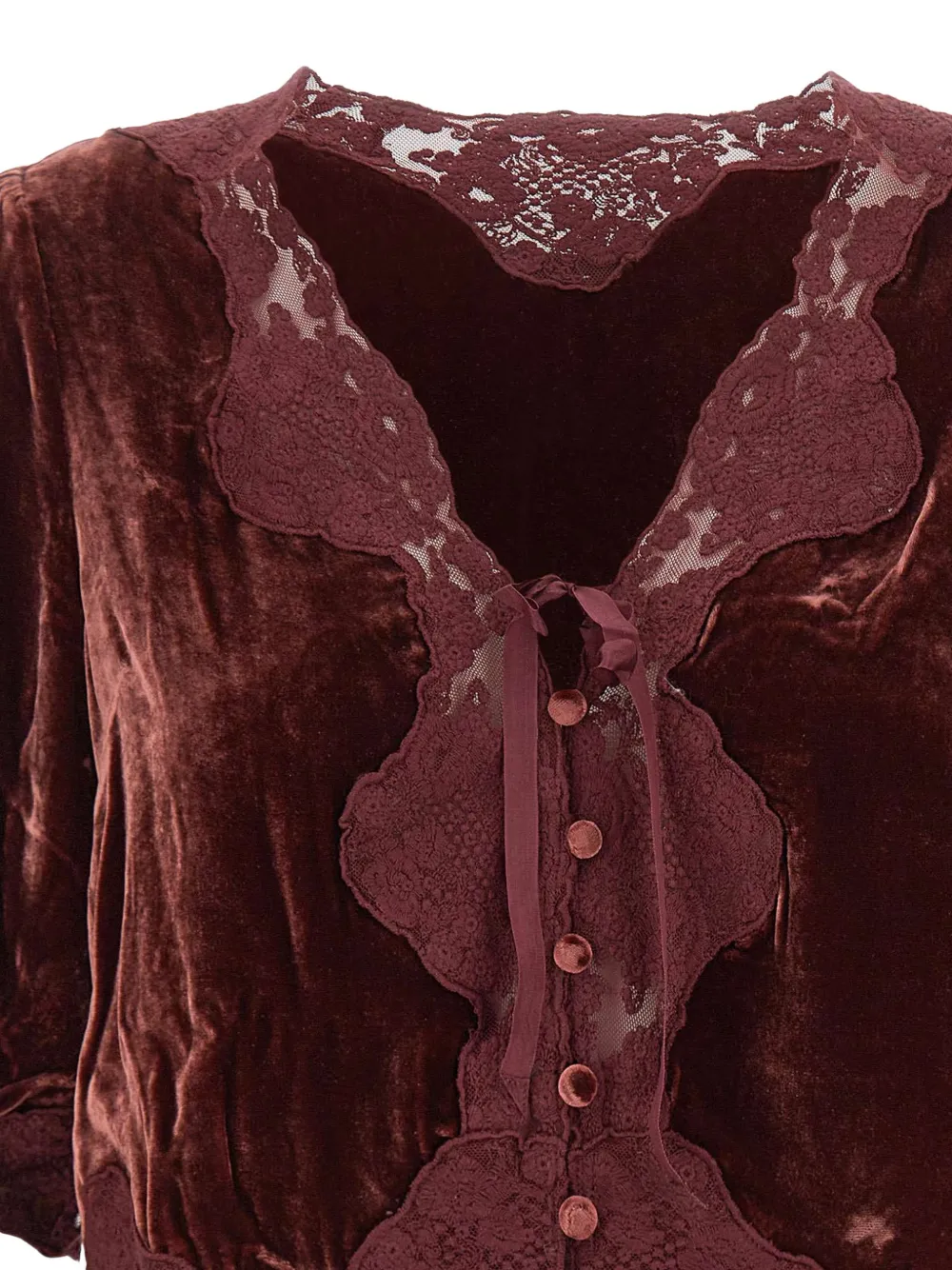 Rixo Ursula lace-trim velvet top Rood
