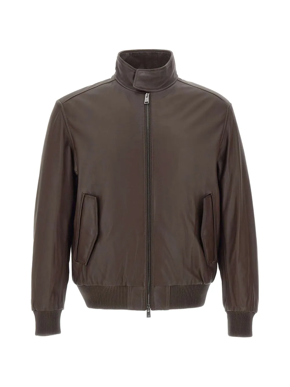 BOSS padded leather jacket with stand collar - Braun