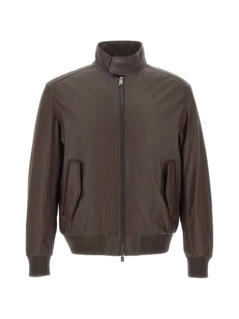 BOSS padded leather jacket with stand collar