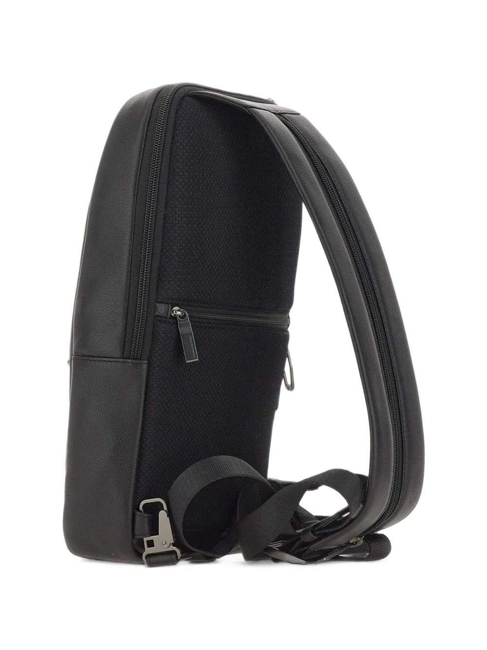 PIQUADRO grained leather convertible sling bag Zwart