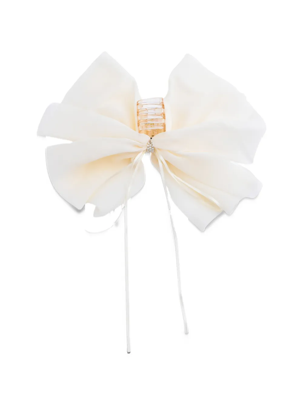 Tulleen chiffon-bow rhinestone-embellished hair clip - White