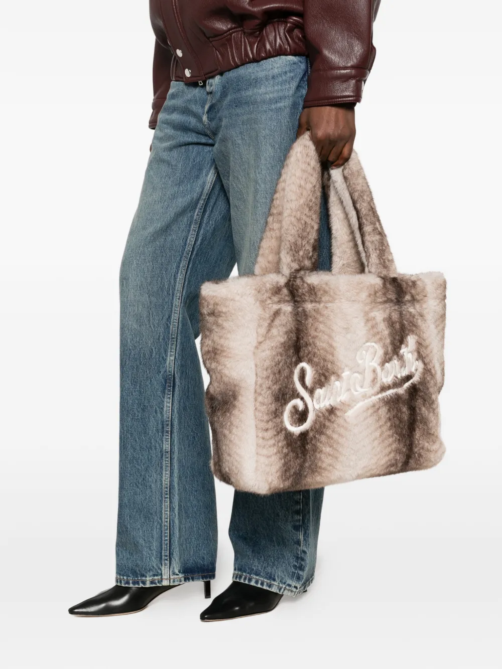 MC2 Saint Barth Vanity faux-fur logo-embroidered tote bag Grijs