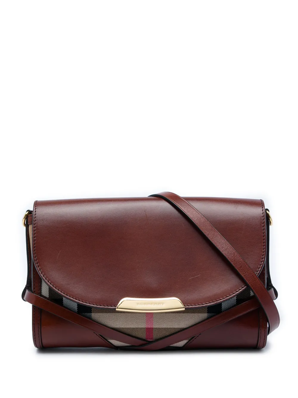 Burberry Pre-Owned 2000-2017 Leather and House Check Canvas Bridle Abbott crossbody bag - Braun