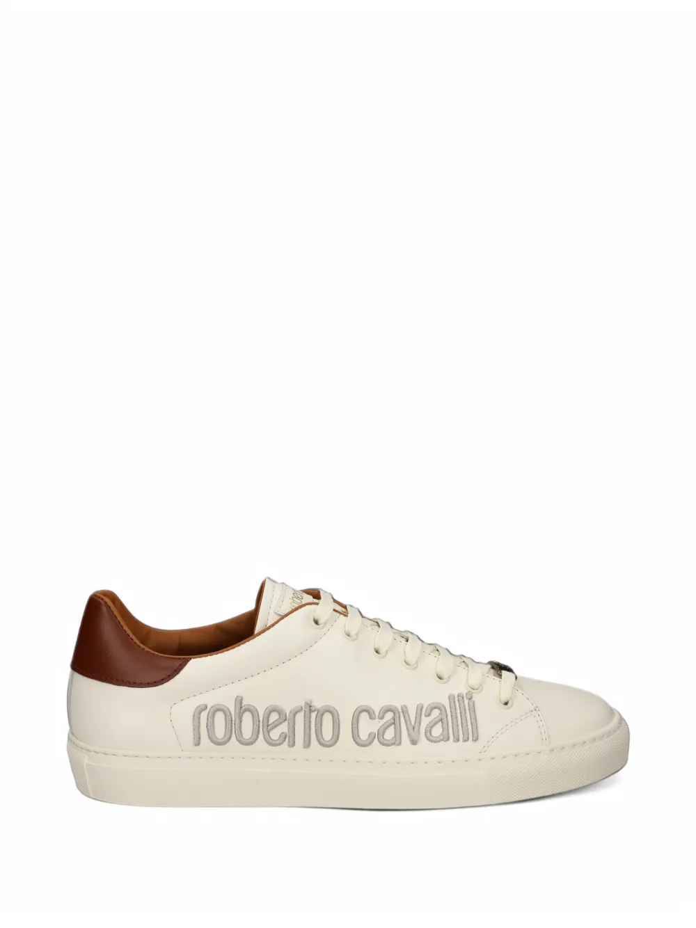 Roberto Cavalli logo-embroidered leather sneakers - Toni neutri