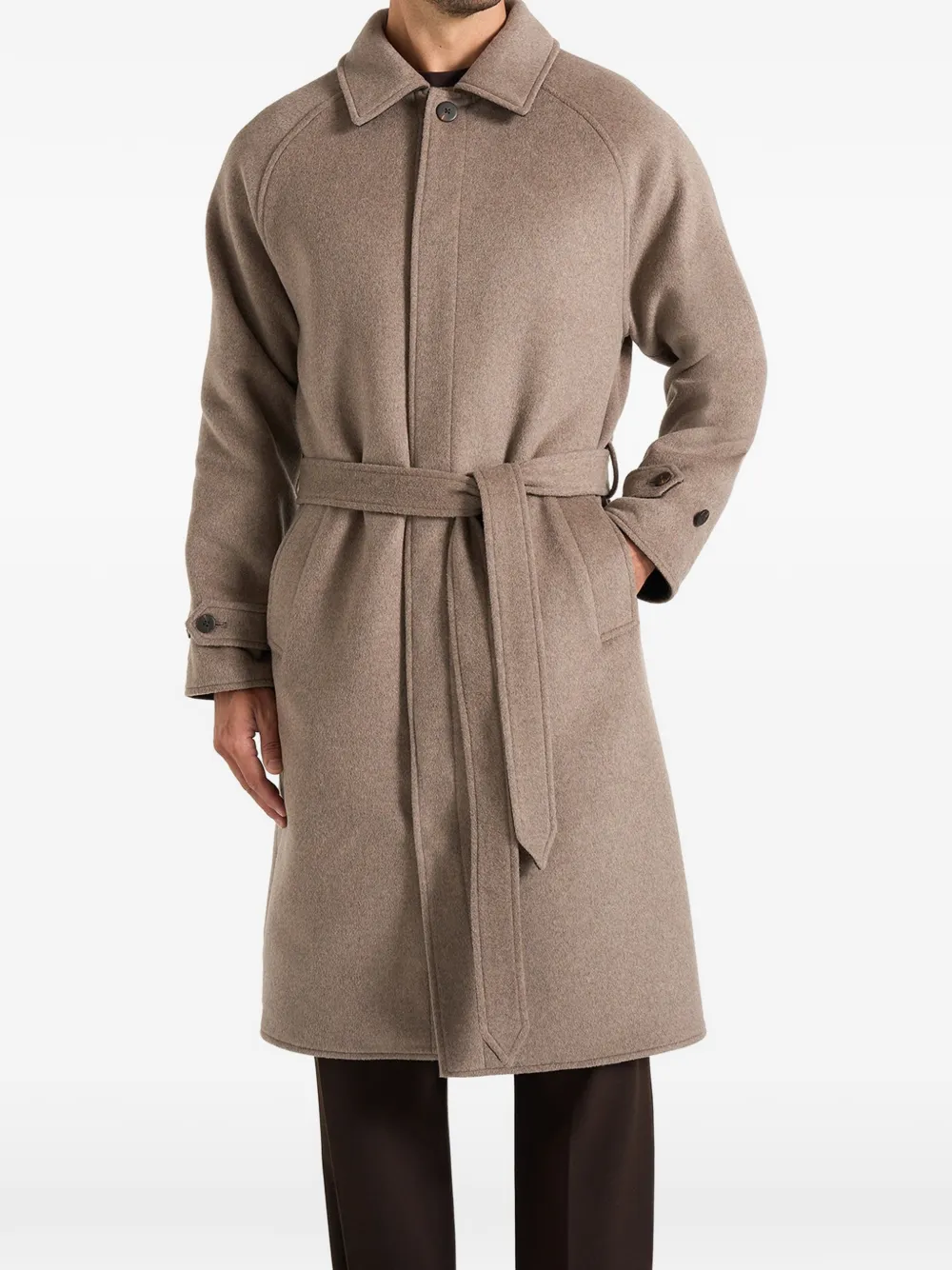 Manière De Voir Alfie in brown / taupe reversible belted wool-blend car coat - Marrone