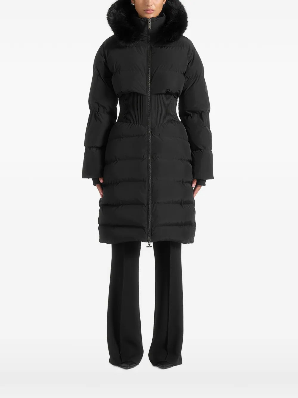 Manière De Voir Mira in black fur hood corset longline puffer coat - Nero