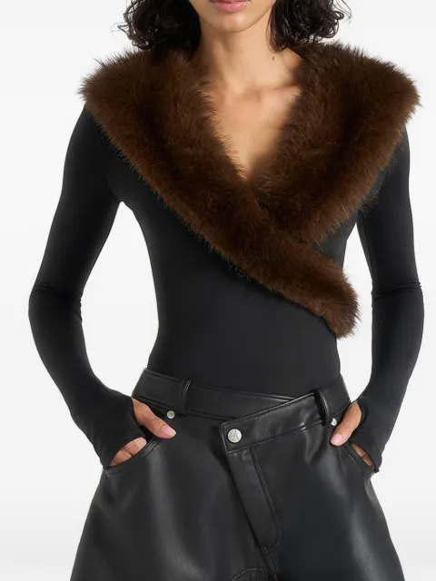 Manière De Voir Libby in black/brown fur collar long sleeve bodysuit