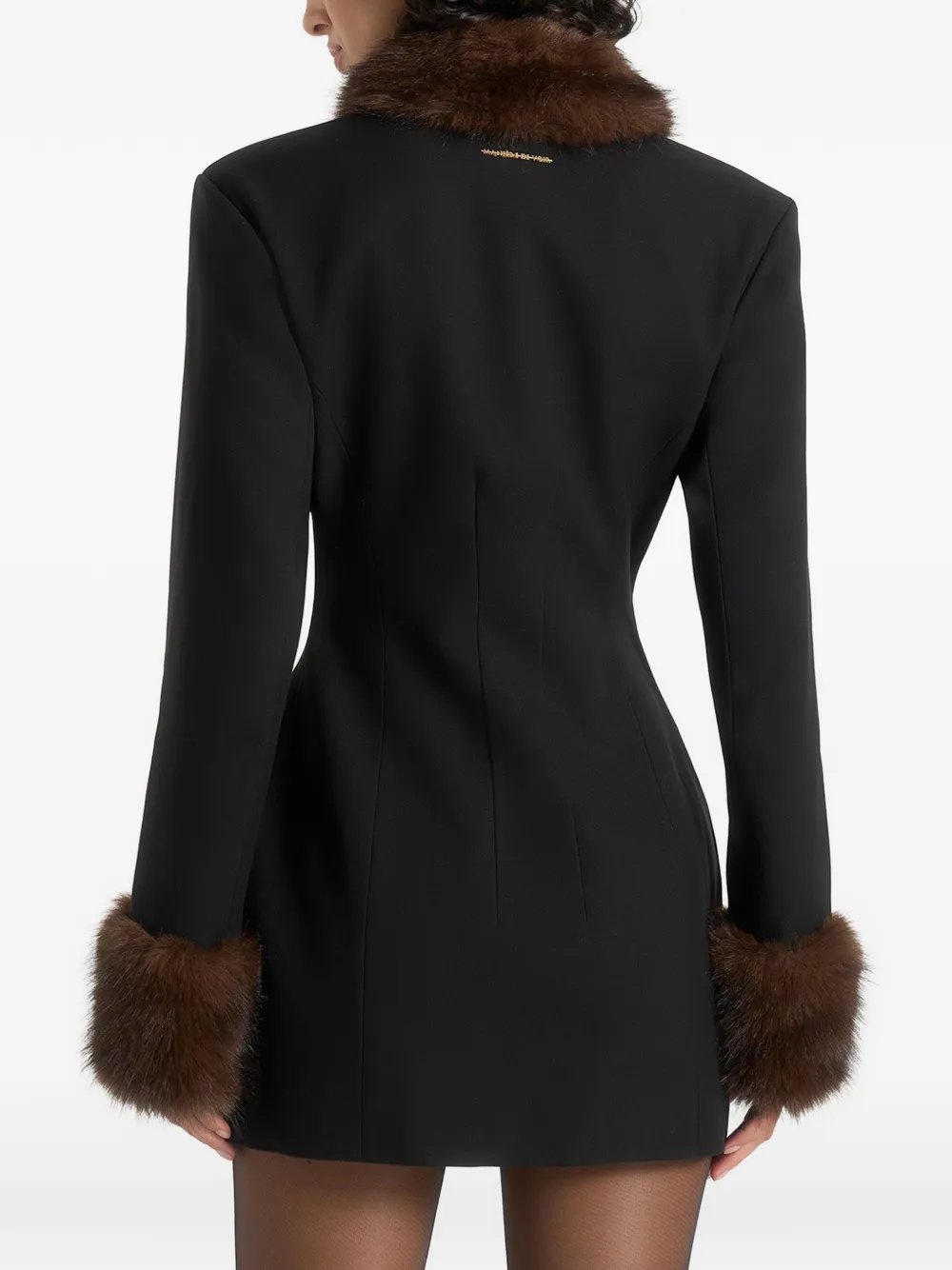 Manière De Voir Amelie in black brown wool-blend fur-trim hourglass blazer dress Zwart